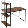 Image de Bureau informatique design industriel avec bibliothèque 3 étagères panneaux particules aspect noyer métal noir