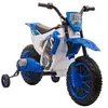Image de Moto cross électrique enfant 3 à 5 ans 12 V 3-8 Km/h avec roulettes latérales amovibles dim. 106,5L x 51,5l x 68H cm bleu
