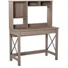 Image de Bureau bibliothèque 2 en 1 - 3 niches 4 espaces de rangement - panneaux particules aspect bois marron clair métal noir