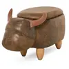 Image de Tabouret vache - pouf vachette - pouf taureau coffre de rangement 2 en 1 - pieds bois d'hévéa revêtement synthétique aspect daim vieilli marron