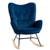 Image de Fauteuil à bascule oreilles rocking chair grand confort accoudoirs assise dossier garnissage mousse haute densité aspect velours bleu