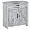 Image de Buffet 2 portes tiroir style rural chic placard avec étagère poignées métal noir MDF panneaux particules aspect bois gris clair
