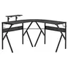 Image de Bureau gaming d'angle bureau gamer bureau informatique bracket casque porte-gobelet étagère écran réglable métal panneaux texture carbone noir