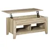 Image de Table basse rectangulaire plateau relevable 2 niches et coffre panneaux particules aspect chêne clair