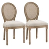 Image de Lot de 2 chaises de salle à manger - chaise de salon médaillon style Louis XVI - bois massif sculpté, patiné - dossier cannage - aspect lin beige