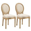 Image de Lot de 2 chaises de salle à manger - chaise de salon médaillon style Louis XVI - bois massif sculpté, patiné - aspect lin beige