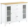 Image de Buffet style classique chic multi-rangement 2 portes 2 étagères réglables 2 tiroirs coulissants placard 2 portes MDF blanc plateau aspect bois clair