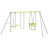 Image de Balançoire 3 agrès portique 2 face à face et balançoire dim. 2,83L x 1,56l x 1,8H m métal époxy PE gris vert