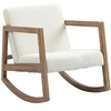 Image de Fauteuil lounge à bascule bois hévéa revêtement effet peau de mouton polyester crème