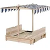 Image de Bac à sable carré en bois pour enfant dim. 106L x 106l cm avec bancs et couvercle - auvent réglable