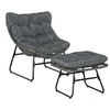 Image de Fauteuil de jardin avec repose-pieds - 2 coussins polyester inclus - métal époxy résine tressée aspect rotin gris