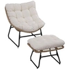 Image de Fauteuil de jardin avec repose-pieds - 2 coussins polyester inclus - métal époxy résine tressée aspect rotin beige