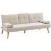 Image de Canapé convertible 3 places design scandinave inclinaison dossier réglable 3 niveaux dossier central rabattable 2 porte-verres bois massif lin beige