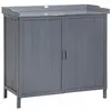 Image de Armoire de rangement de jardin sur pied, table de rempotage 2 en 1 double porte, étagère, plateau métal galvanisé - bois sapin gris