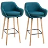 Image de Tabourets de bar design scandinave - lot de 2 tabourets de bar grand confort avec repose-pieds et accoudoirs - bois de hêtre lin bleu canard