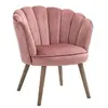 Image de Fauteuil design coquillage piètement effilé bois d'hévéa dossier enveloppant strié aspect velours rose poudré