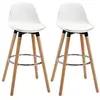 Image de Tabourets de bar style scandinave - lot de 2 tabourets de bar avec repose-pieds - piètement bois de hêtre assise PU blanc