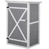 Image de Armoire abri de jardin remise pour outils - grande porte verrouillable loquet - 2 étagères - toit bitumé incliné bois de sapin blanc gris
