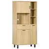 Image de Buffet haut - armoire de cuisine multi-rangement - 3 portes, 4 niches, tiroir - piètement métal noir panneaux particules aspect bois clair
