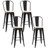 Image de Lot de 4 tabourets de bar industriel avec dossier repose-pied hauteur assise 76 cm métal panneaux multicouches imitation bois clair