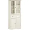 Image de Armoire de cuisine buffet haut 4 portes grand tiroir coulissant dim. 76L x 40l x 182H cm panneaux crème verre