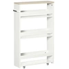 Image de Meuble bas colonne rangement salle de bain à roulettes 3 niveaux dim. 48L x 15l x 80H cm MDF panneaux blanc aspect chêne clair