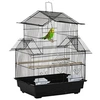 Image de Cage à oiseaux design maison perchoirs mangeoires balançoire 3 portes plateau excrément amovible + poignée transport métal noir