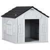 Image de Niche chien style cottage dim. 65L x 75l x 63H cm - motifs fenêtres, porte, aération - PP blanc gris