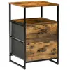 Image de Chiffonnier design industriel - 2 tiroirs, niche, plateau - châssis acier noir MDF aspect bois avec veinage