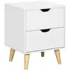 Image de Chevet table de nuit design scandinave 2 tiroirs piètement bois pin panneaux particules blanc