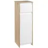 Image de Meuble colonne bas salle de bain style cosy dim. 32L x 30l x 90H cm porte étagère tiroir MDF blanc aspect chêne clair