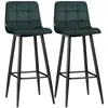 Image de Lot de 2 tabourets de bar design Chesterfield effet capitonné piètement acier effilé noir velours vert sapin