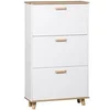 Image de Meuble à chaussures design scandinave 3 portes abattantes 3 étagères réglables bois pin panneaux blanc
