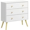 Image de Commode 3 tiroirs design scandinave piètement effilé incliné bois pin panneaux blanc