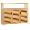 Image de Buffet meuble de rangement bois bambou à lattes style naturel - 3 portes, 4 étagères