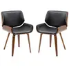 Image de Lot de 2 chaises design vintage piètement châssis bois peuplier aspect noyer revêtement mixte synthétique tissu noir