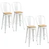 Image de Lot de 4 tabourets de bar industriel avec dossier repose-pied hauteur assise 76 cm acier blanc bois d'orme