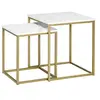 Image de Lot de 2 tables basses gigognes carrées style art déco - acier doré panneaux aspect marbre blanc
