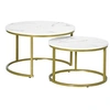 Image de Lot de 2 tables basses gigognes rondes style art déco - acier doré panneaux aspect marbre blanc