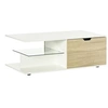Image de Table basse design contemporain 2 tiroirs 2 niches étagère verre trempé panneaux blanc aspect chêne clair