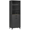 Image de Buffet haut design industriel multi-rangement - porte avec étagère, tiroir, 3 niches - piètement métal noir MDF gris