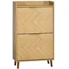 Image de Meuble à chaussures design scandinave 2 portes abattantes 3 étagères piètement effilé incliné bois hévéa panneaux aspect chêne clair chevrons