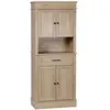Image de Buffet haut armoire de cuisine multi-rangement 2 placards 2 portes tiroir niche MDF panneaux aspect chêne clair