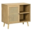 Image de Buffet style bohème - 1 porte, étagère, 2 niches - piètement bois panneaux aspect bois manguier rotin