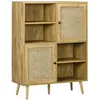 Image de Bibliothèque 2 portes 4 niches style bohème chic cannage en rotin panneaux aspect chêne clair