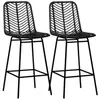 Image de Lot de 2 tabourets de bar style colonial piètement acier résine tressée aspect rotin noir