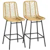 Image de Lot de 2 tabourets de bar style colonial piètement acier noir résine tressée aspect rotin