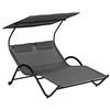 Image de Bain de soleil 2 places lit de jardin design contemporain auvent réglable roulettes tétières acier époxy polyester gris