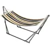 Image de Hamac de jardin pliable avec support acier époxy et toile coton lin marron noir gris blanc