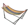Image de Hamac de jardin pliable avec support acier époxy et toile coton lin multicolore